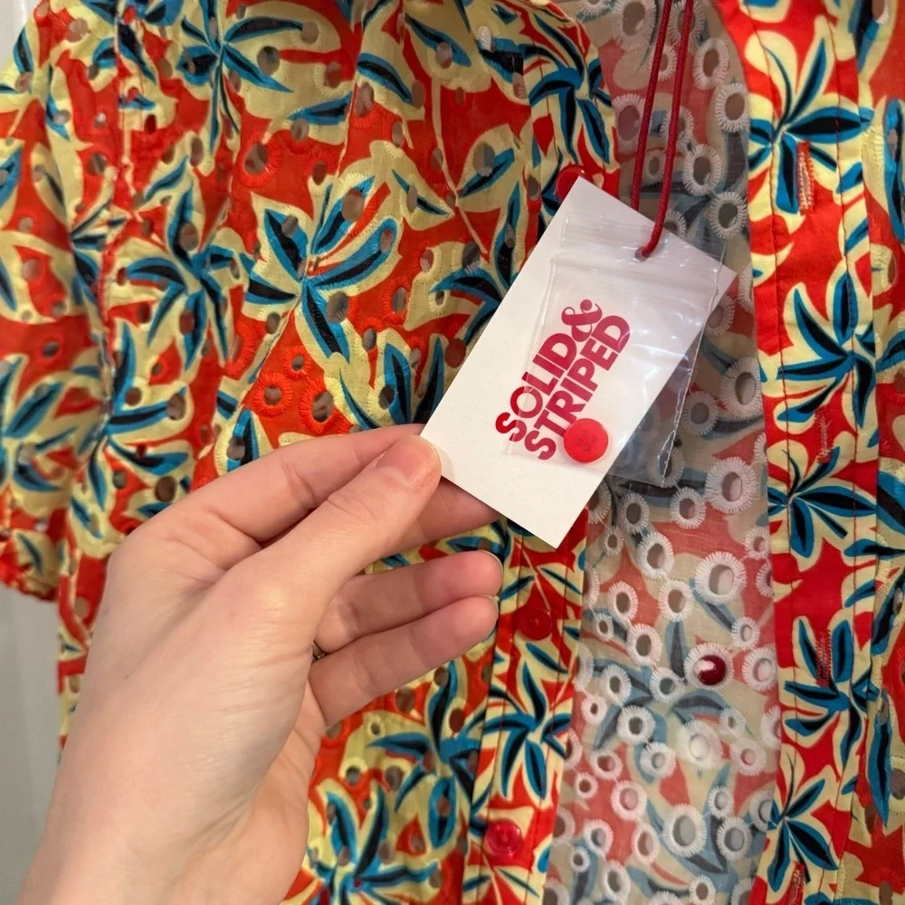 Solid & Striped The Cropped Cabana Eyelet Floral DAZE Print Coral Orange NWT MED - Picture 5 of 11